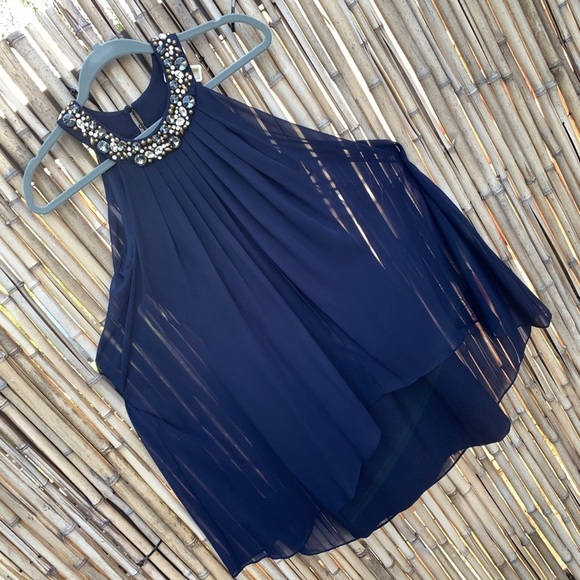 Vince Camuto purple rhinestone embellished neckline chiffon trapeze dress sz 2 - Picture 4 of 8